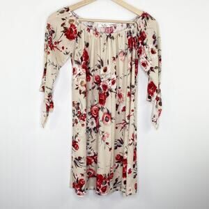 Tres Bien Cream Floral Print Off Shoulder Dress Women's Size Small S